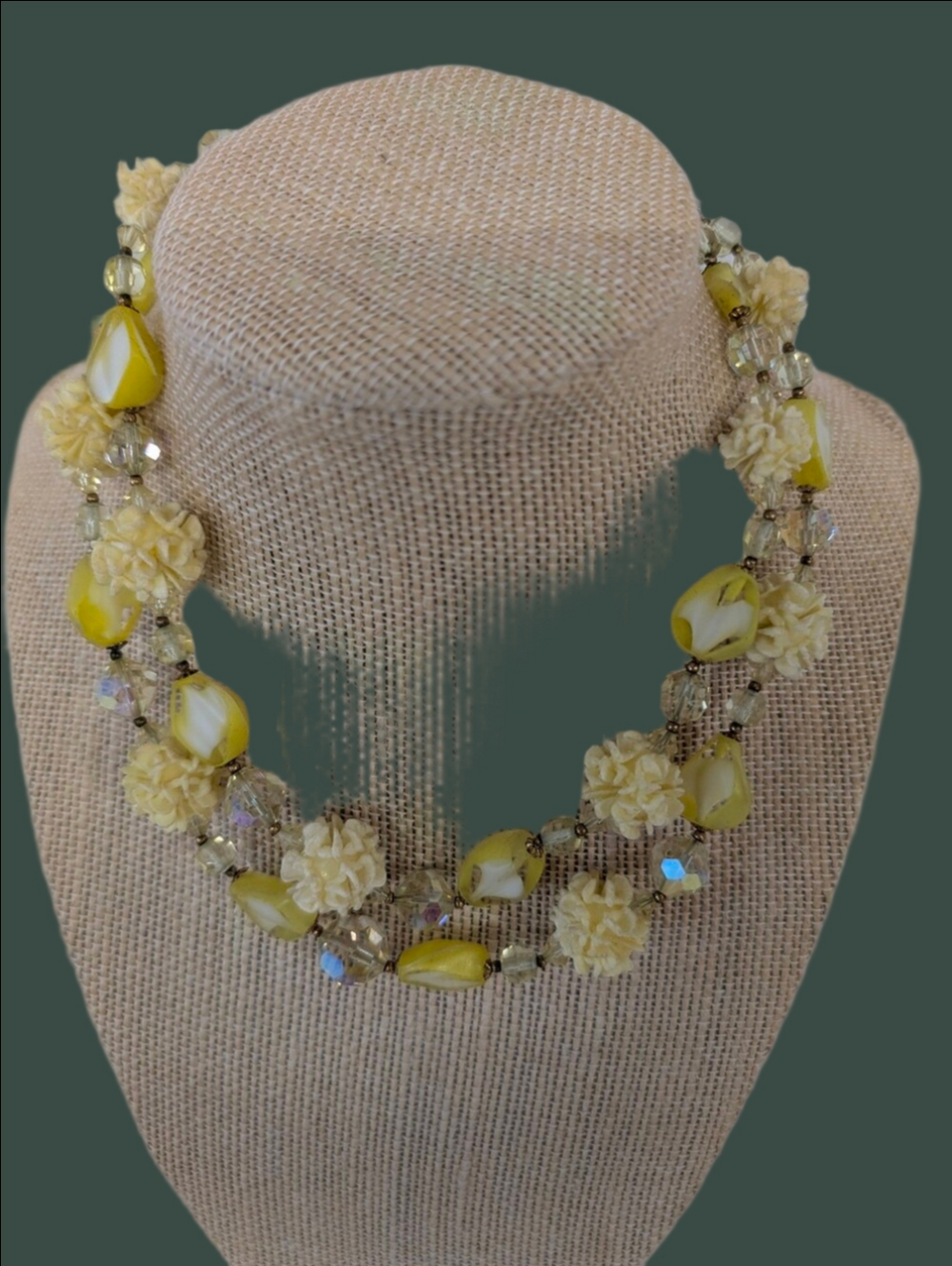 Vintage Necklace Yellow Floral Bead Double-Strand Necklace - Unbranded